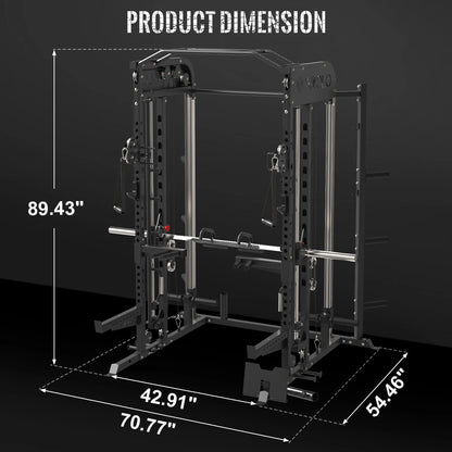 Smith Machine, All-In-One Power Rack Cage with Adjustable Cable Crossover, Vertical Leg Press and Smith Bar with 1500 Lbs Capacity Barbell Combo