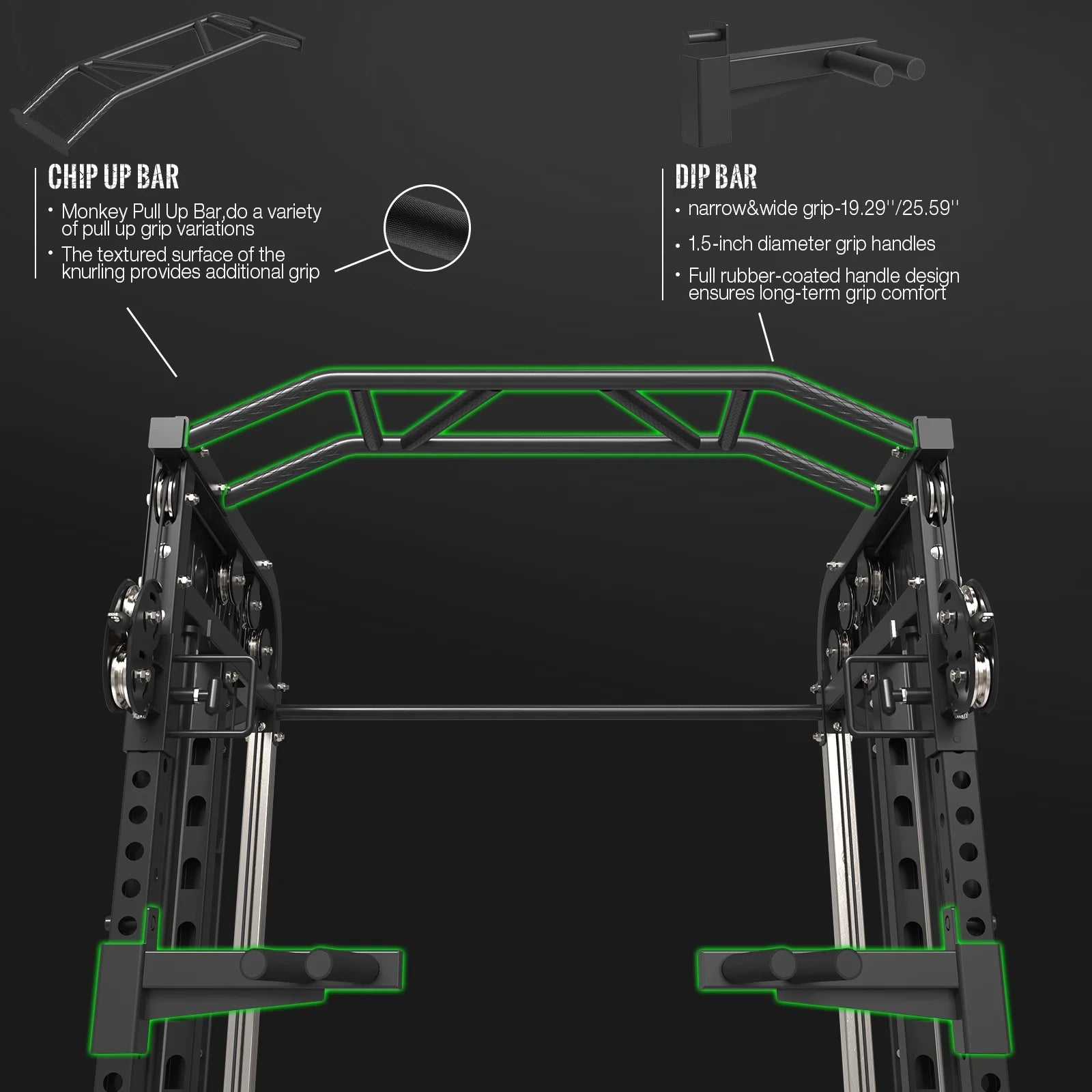 Smith Machine, All-In-One Power Rack Cage with Adjustable Cable Crossover, Vertical Leg Press and Smith Bar with 1500 Lbs Capacity Barbell Combo